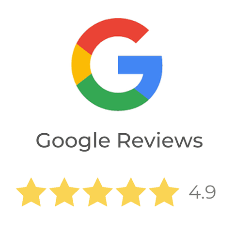 Google Reviews logo with 4.9 rating and gold stars
