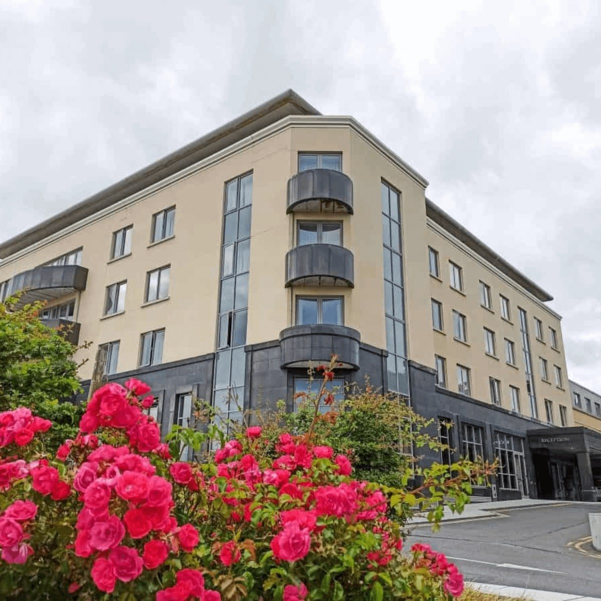 The exterior of the salthill hotel with flowers outside