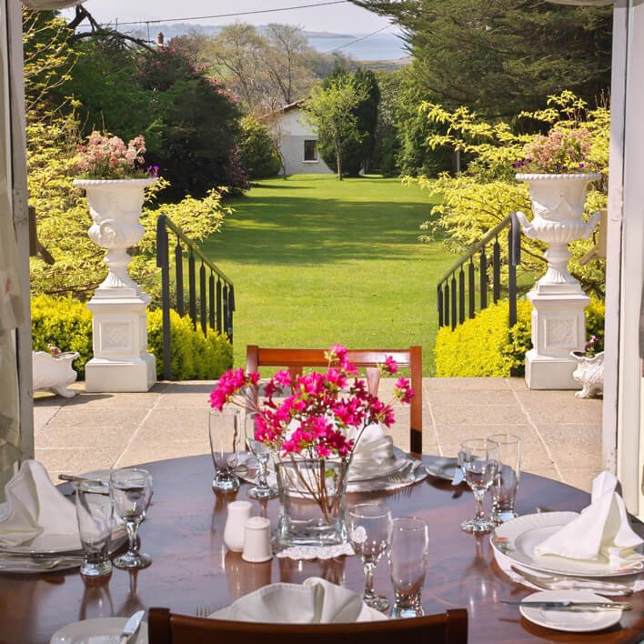 Table set for lunch at Seaview House and gardens in Cork, Ireland