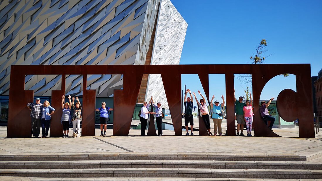 Tour group at the Titanic Centre in Belfast