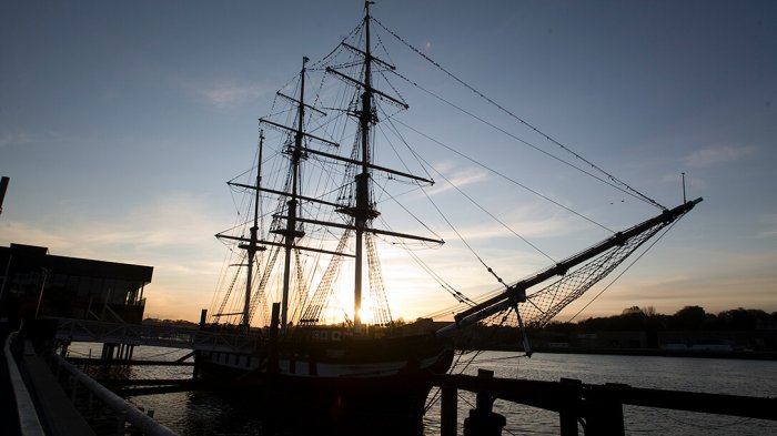 The Dunbrody Famine Ship under the sunset