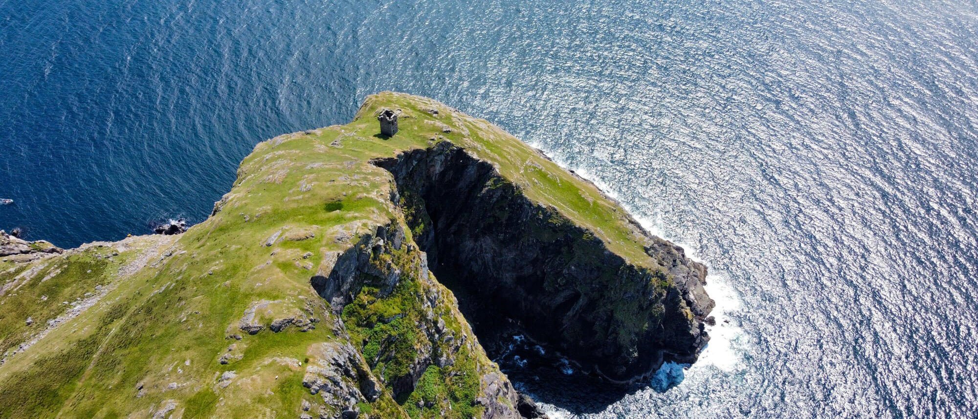 Aerial drone shot of Slieve League cliffs in Ireland