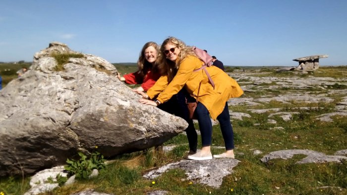 Two guests on a 12 day adventure tour around Ireland in the Burren