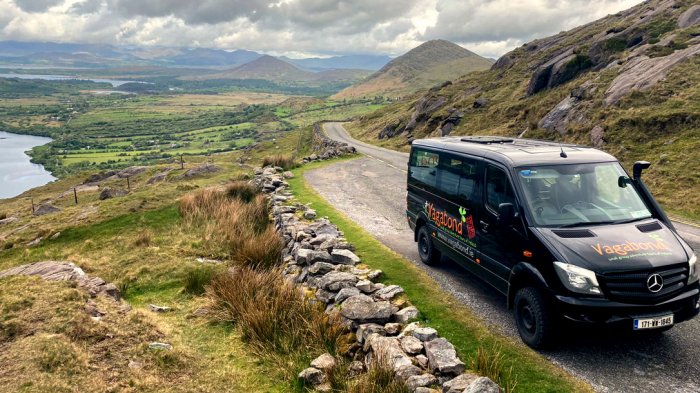 A tour vehicle in a scenic location in Ireland