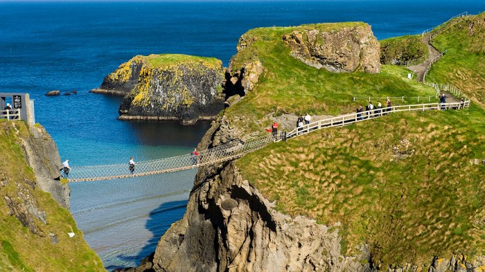 An aerial view of the Carrick-a-Rede rope bridge