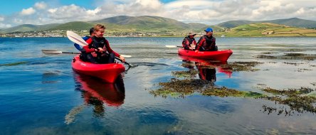 Scenic shot of adventure tour guests sea kayaking in Ireland