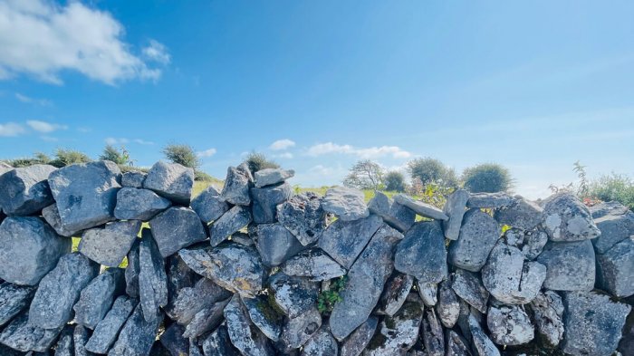Dry stone wall and blue sky in Ireland