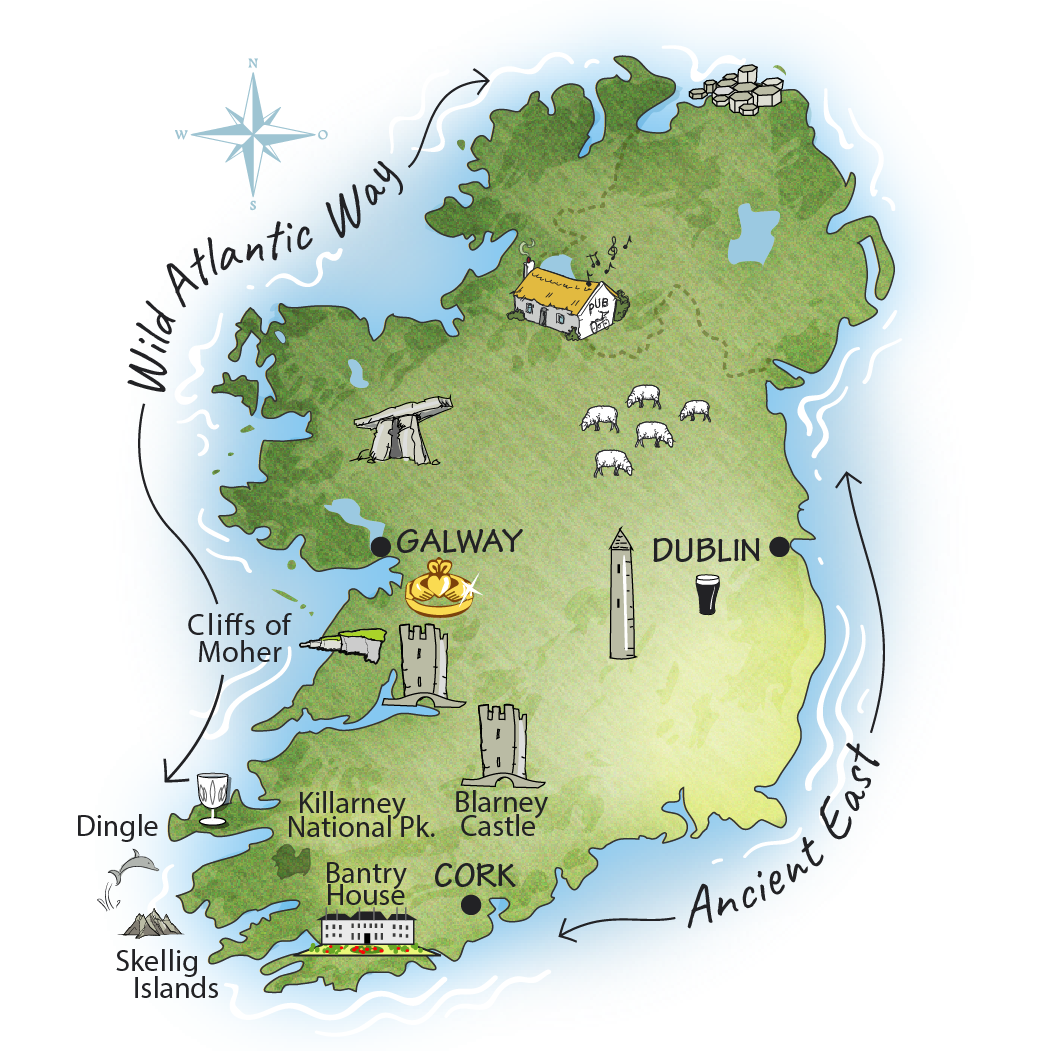 7 Day Castles Tour of Ireland map route itinerary