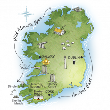 7 Day Castles Tour of Ireland map route itinerary