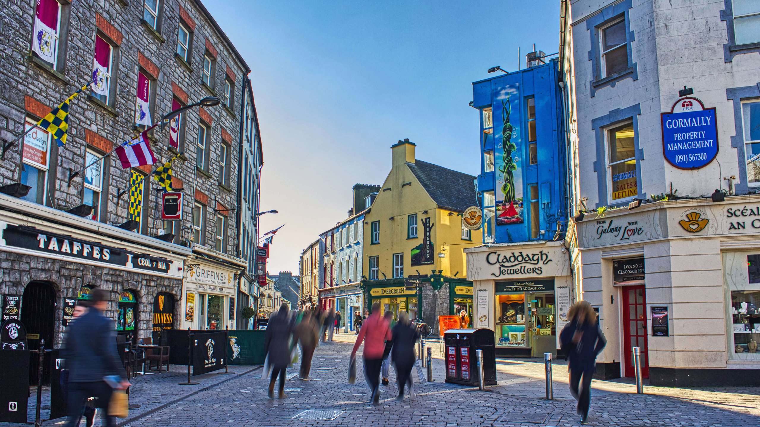 A bright and colourful street scene in Galway, Ireland