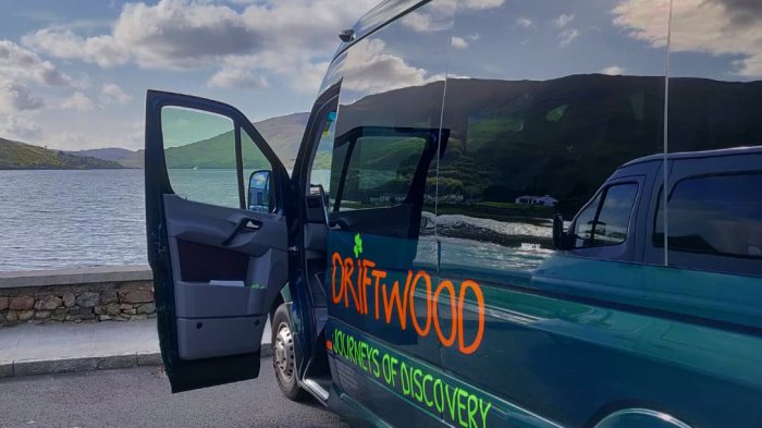 Door open on a Drifter tour vehicle in Northern Ireland