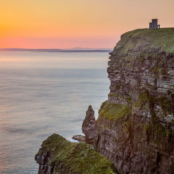 Square imahe showing sunset at the Cliffs of Moher in Ireland