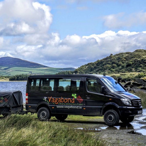 Vagatron tour vehicle from Vagabond Tours beside Lough Annascaul in Kerry, Ireland