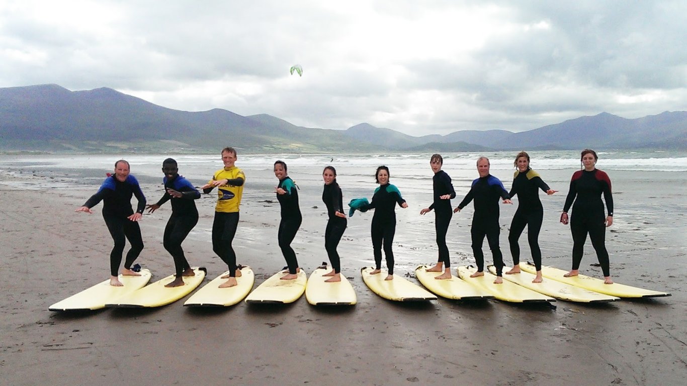 Surfers on a beach in Ireland