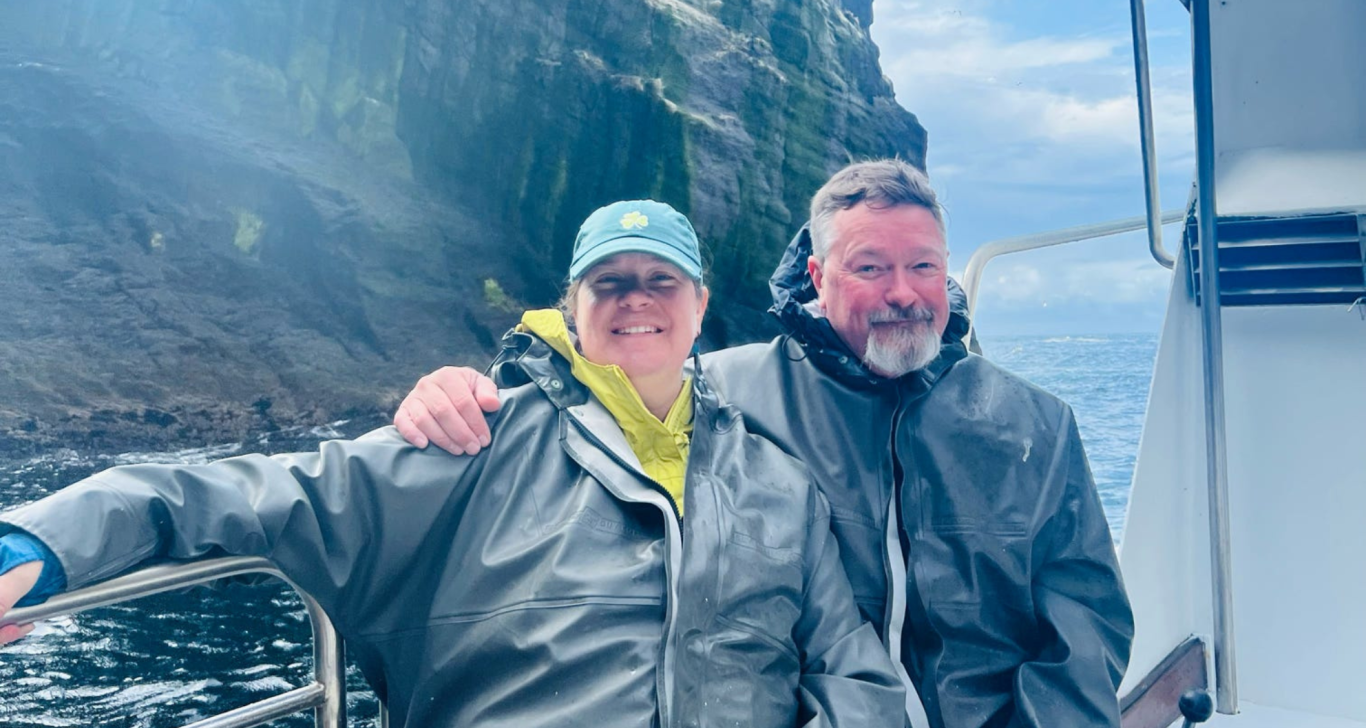 couple on a skelligs boat trip in ireland - romantic vacation in irelande