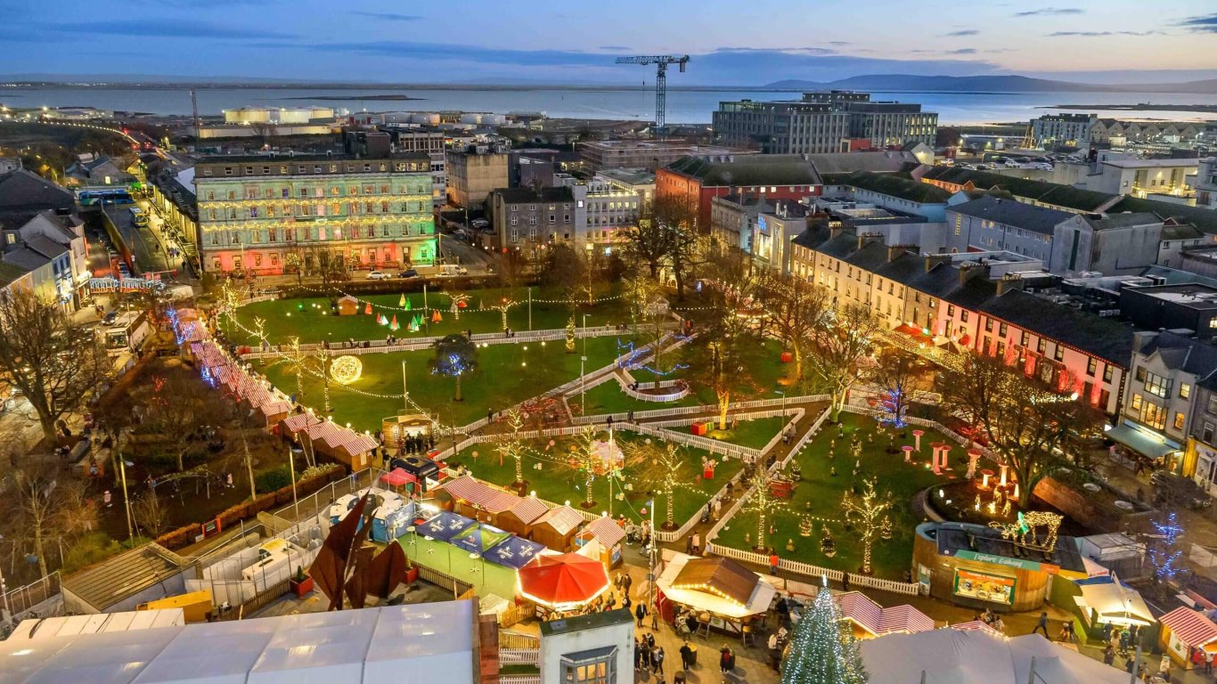 Aerial view of Galway Christmas Market