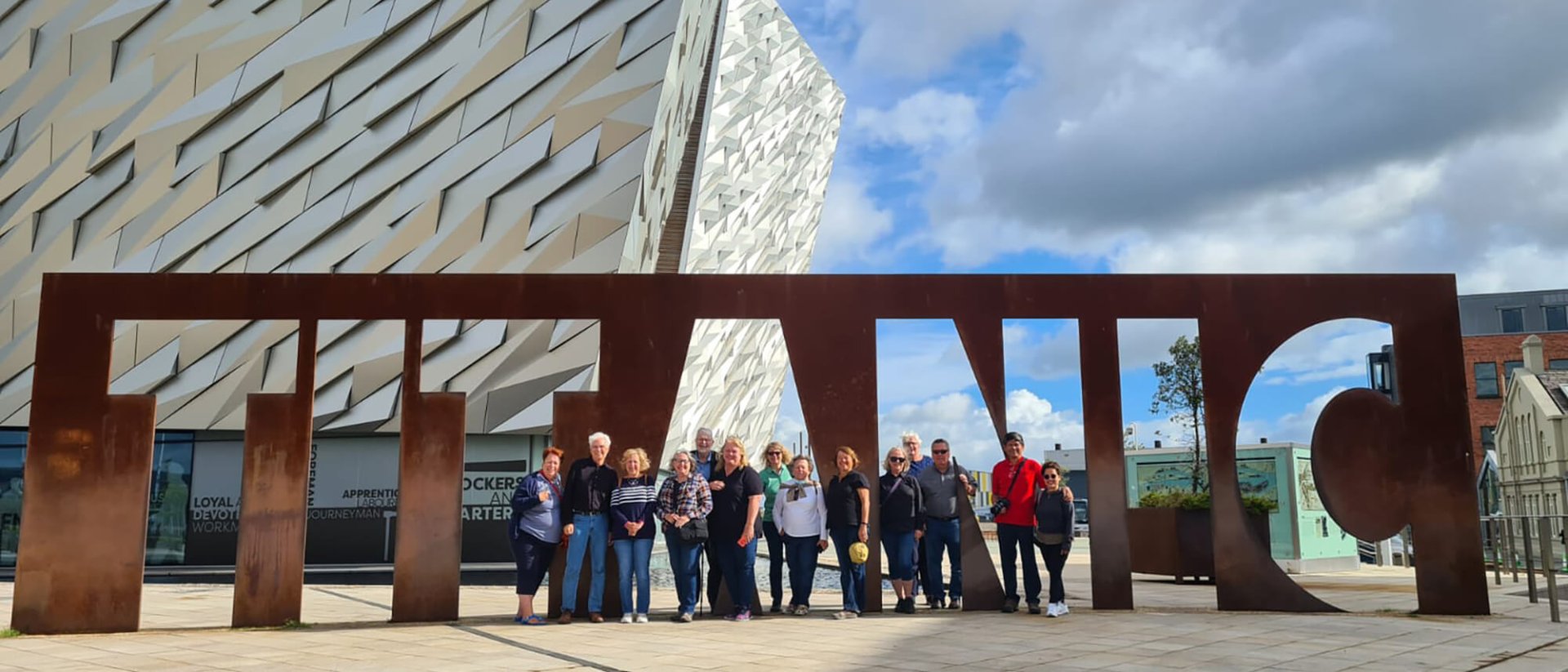 Tour group at Titanic Centre in Belfast, Northern Ireland