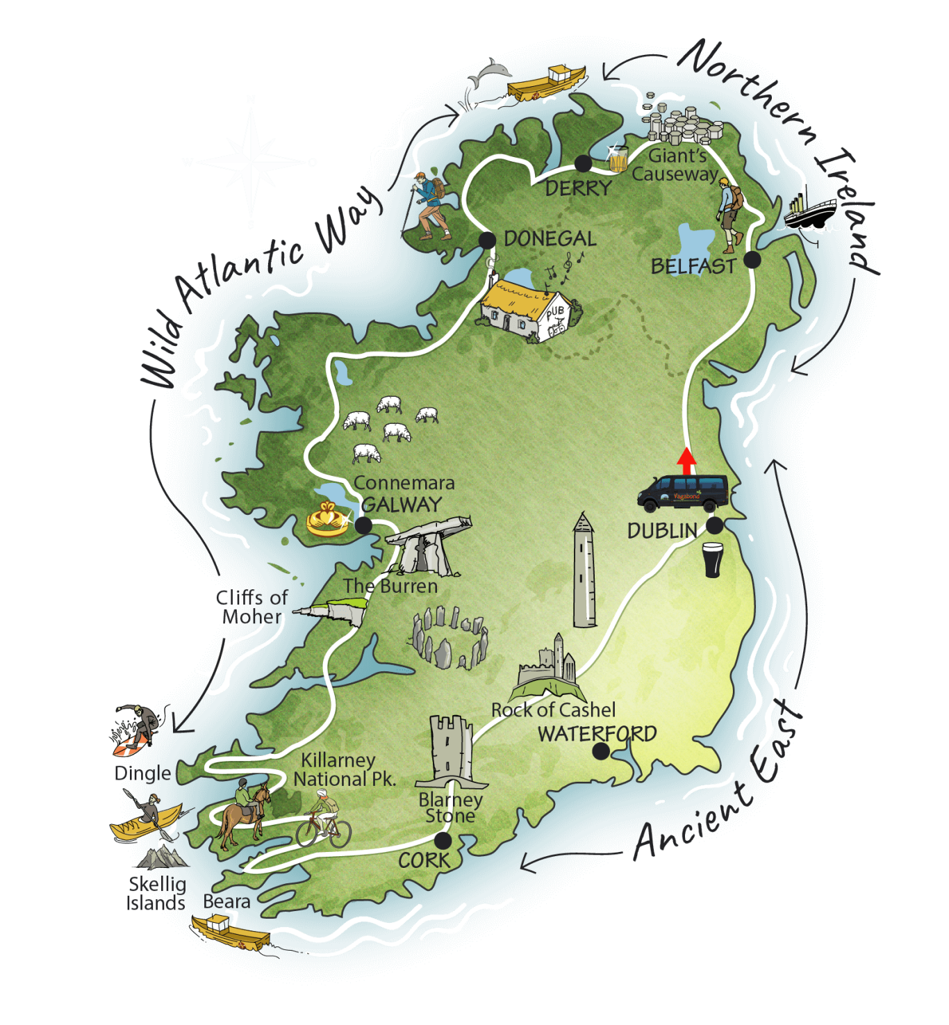12 Day Giant Irish Adventure Tour Map