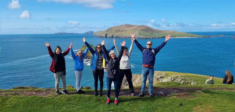 Tour group hiking in Ireland