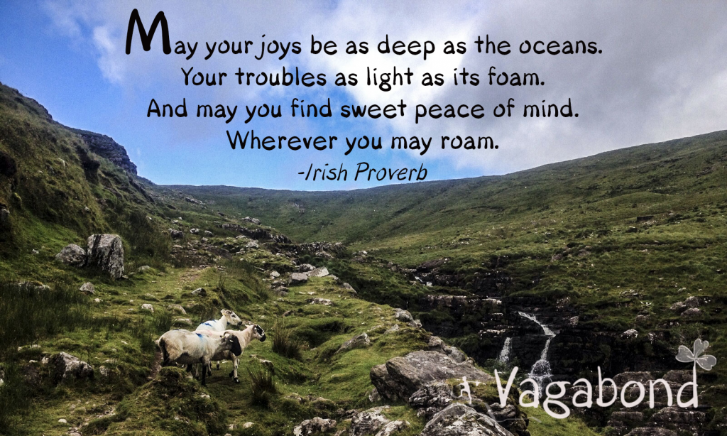 May your joys be as deep as the valley. Your troubles as light as its foam. And may you find sweet peace of mind. Wherever you may roam. - Irish Proverb