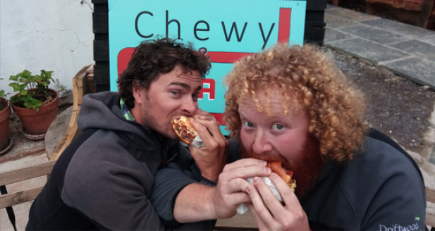 Henry and Conor lovin a good Chewy burger 