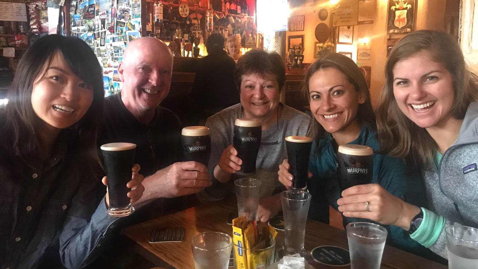 Lunch time pints of Murphy's on tour in Cork, Ireland for these Vagabond guests