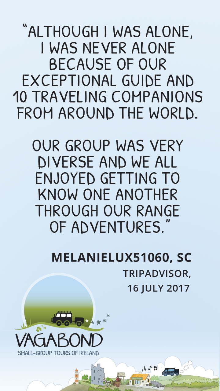 Quote about solo travel in Ireland from a Vagabond guest