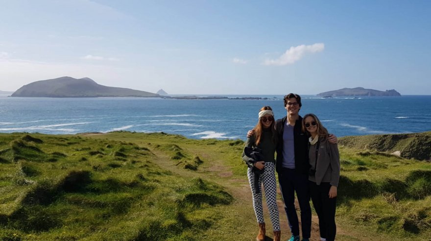 Vagabond guests pose with the Blasket Islands in the background