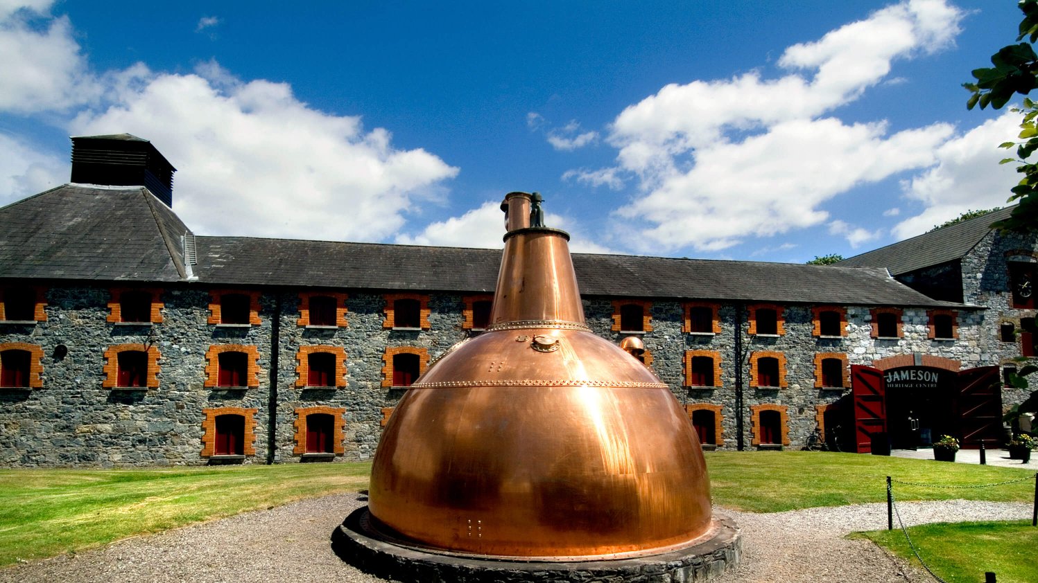 Giant copper whiskey still at Jameson Experience in Midleton