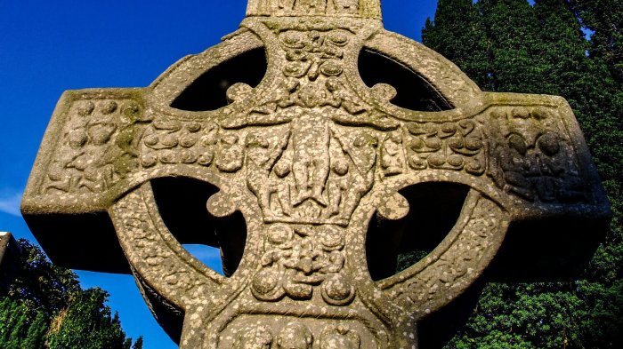 Detail of decoration on High Celtic Cross at Monasterboice in Ireland